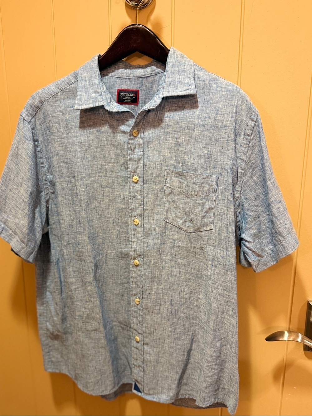 UNTUCKit Large Blue 100% Linen Short Sleeve Button Down Shirt Beach Resort - Picture 3 of 7